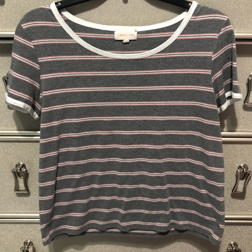 Gray and Pink Striped Shirt
